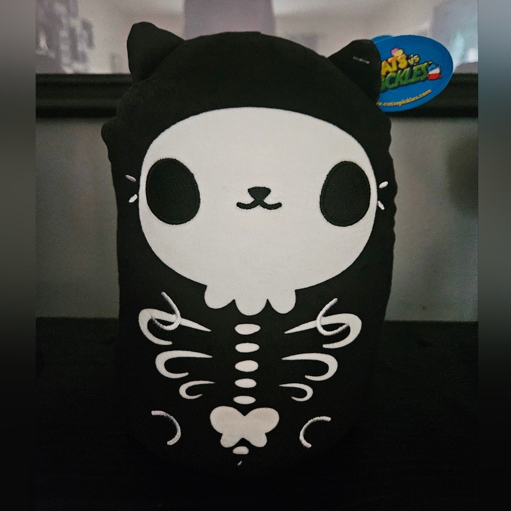 Cats Vs Pickles Skelecat Black and White Cat Plush
